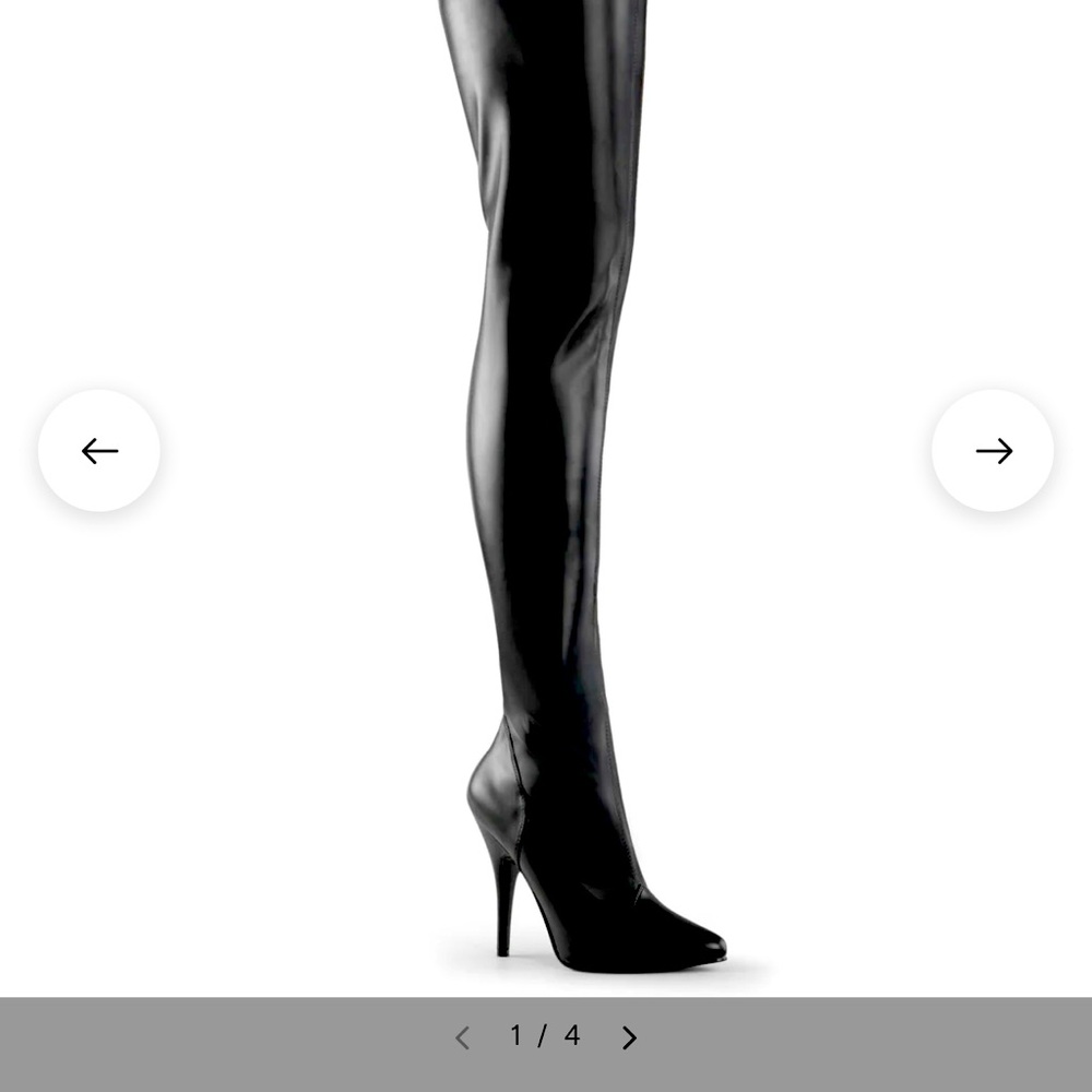 Pleaser black faux leather tight high boots size 10
